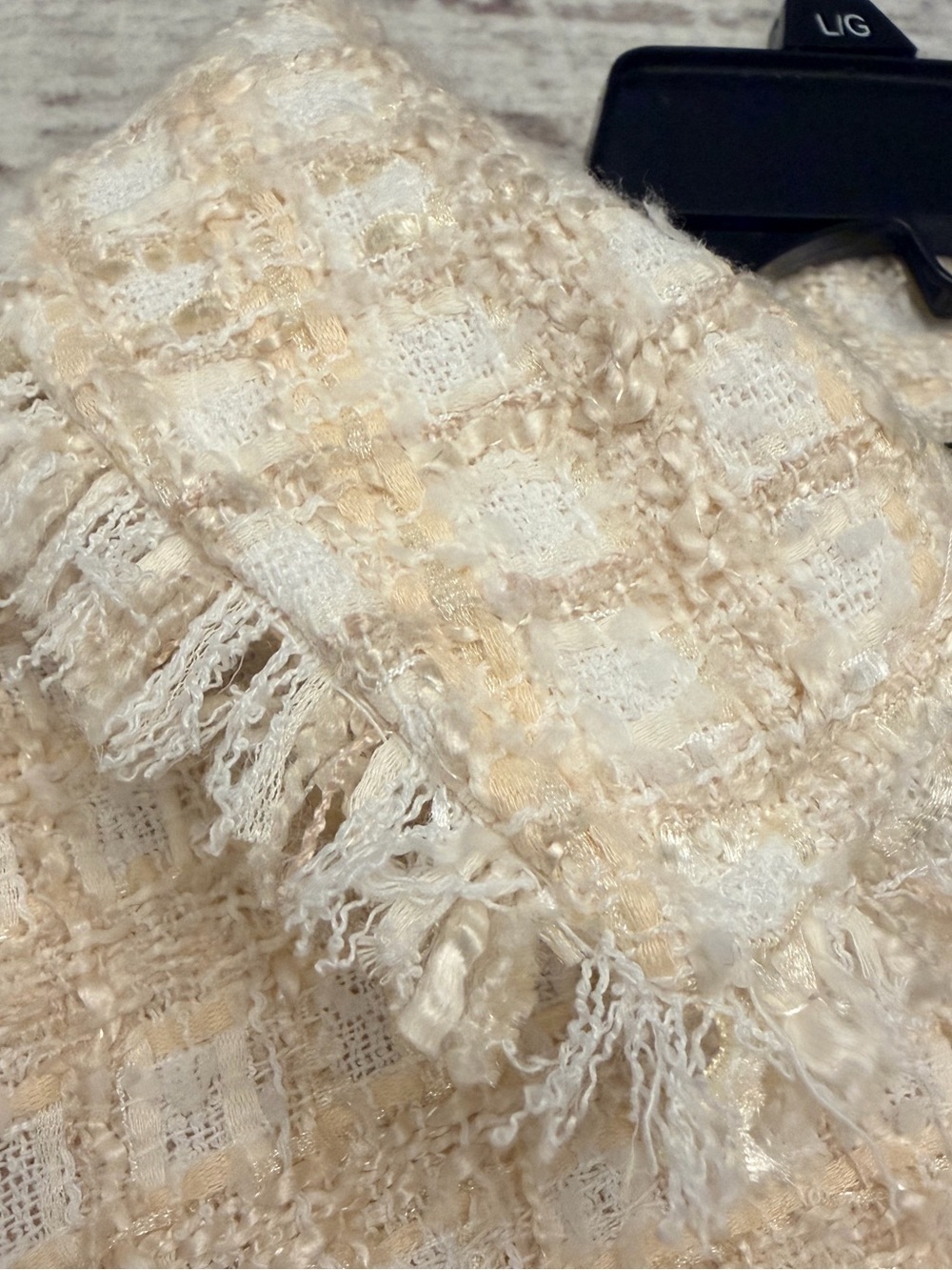 Lulus Take Notes Ivory Plaid Tweed Fringe Shacket Jacket L - Picture 4 of 11